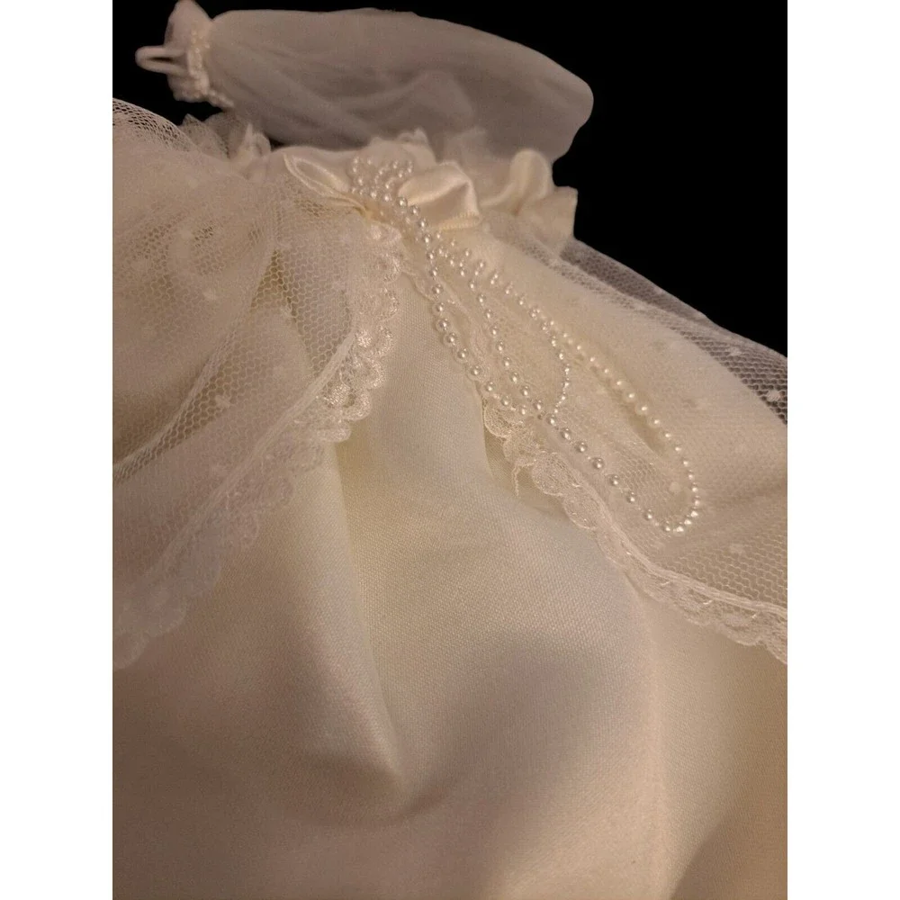Vintage‎ Barbie Doll CLONE Wedding Gown,Veil, Gater Belt ,Lace Trim, Faux Pearls